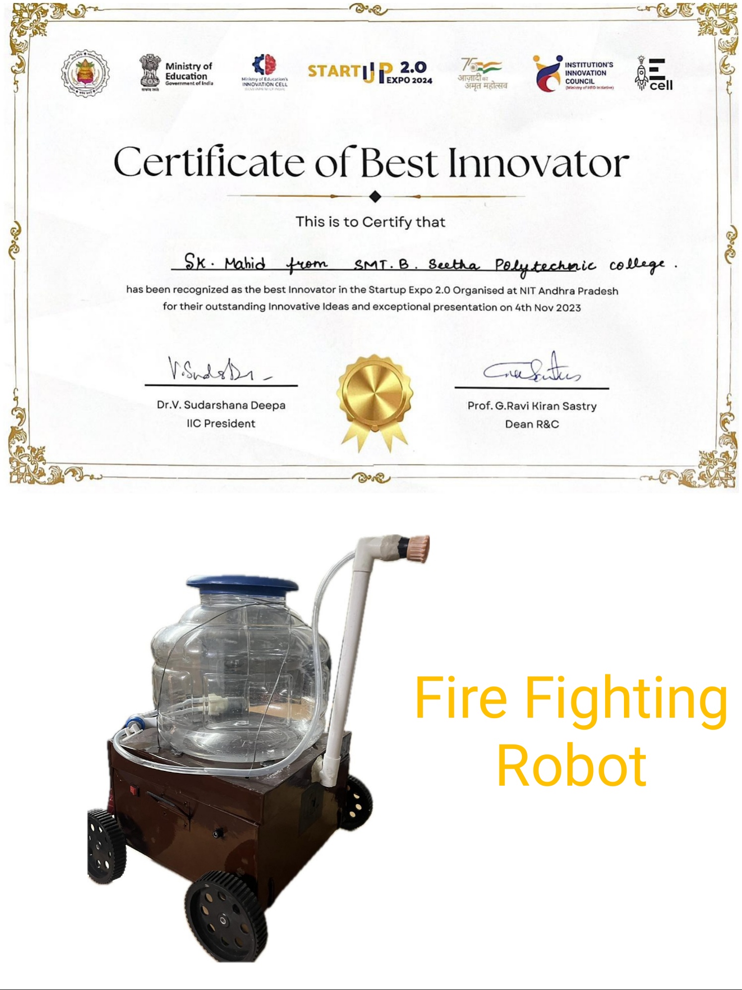 Best Innovator Award @NIT Tadepalligudem